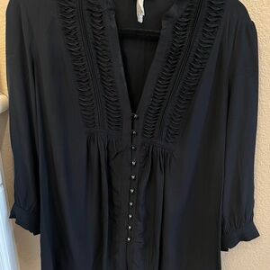 Joie Black Button-Front Tunic with Pintuck Trim